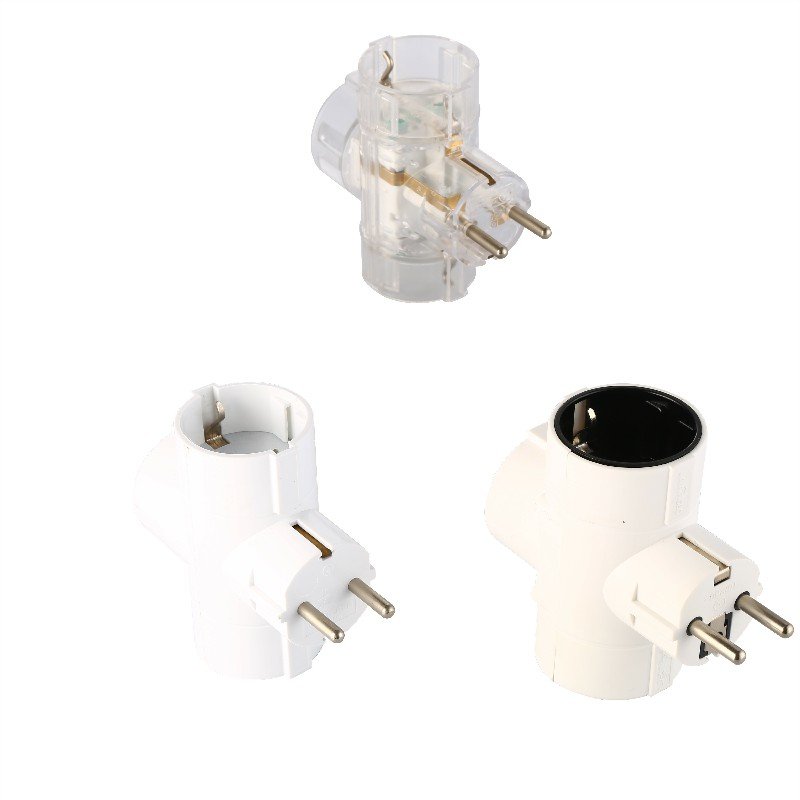 One to Three Conversion Adapter SCHUKO Outlet Extension Power Adapter 3 Ways Germany AC Plug with children protection