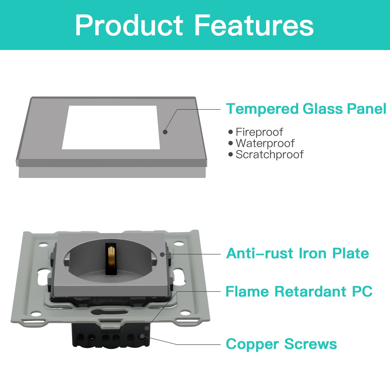 Mvava 110-240v European Russia Standard Triple Crystal Glass Panel Plug Wall Electrical Power Socket