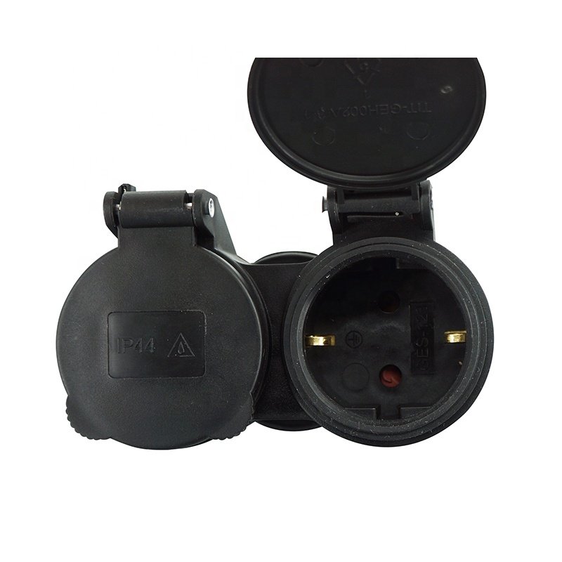 waterproof IP44 socket adapter double plug Schuko