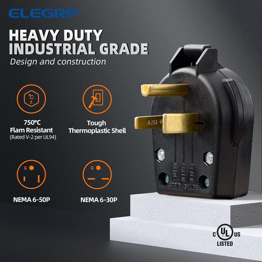 3pin Power Plug UL&CUL Grounding Electric PVC US Stock Both 50A&30A 6-50R&6-30R 250V Extension Socket Right Angle Plug Black
