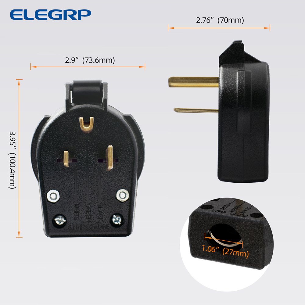 3pin Power Plug UL&CUL Grounding Electric PVC US Stock Both 50A&30A 6-50R&6-30R 250V Extension Socket Right Angle Plug Black