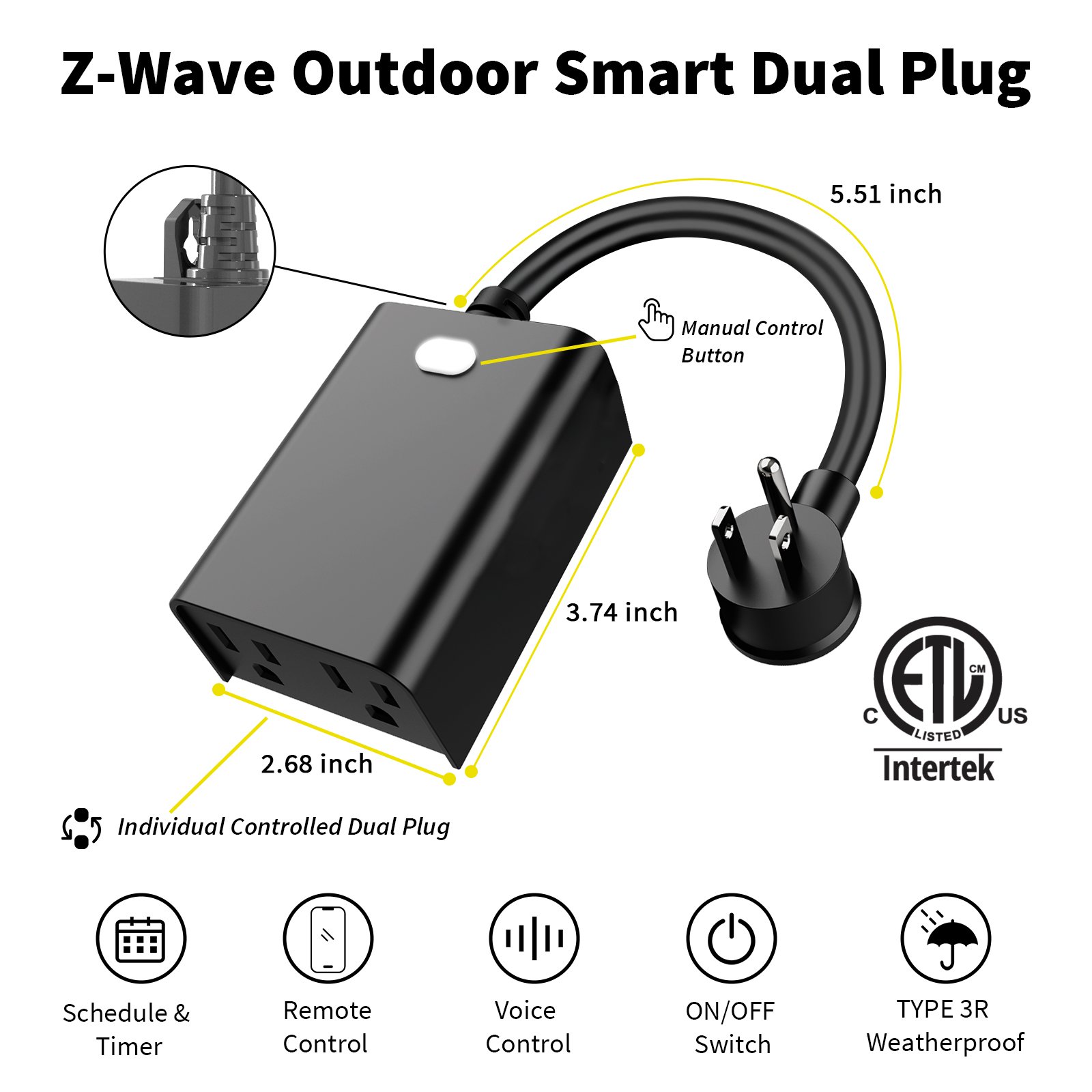 USA Standard Smart Wi-Fi Outlet Extender 2 PIN Socket Outlet 120V 15A Smart Plug with 2 Sockets