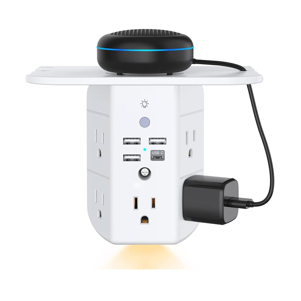 Tonghua 5 Way Night Light Wall Charger with phone holder multi plug outlet extender wall surge protector with usb wall charger