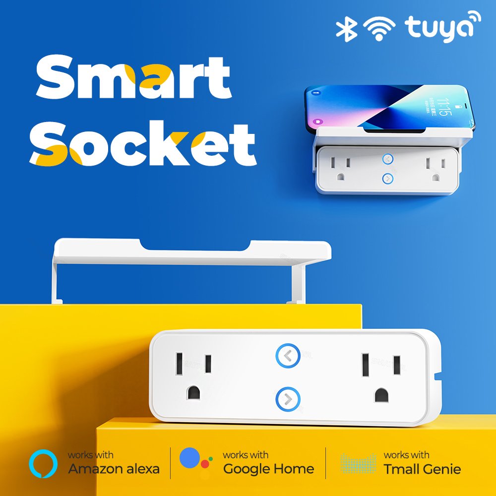 SMATRUL with Extender Shelf Wall Adapter Wireless Remote Voice Control Timer Smart Tuya Smart Socket Us Plug Outlet