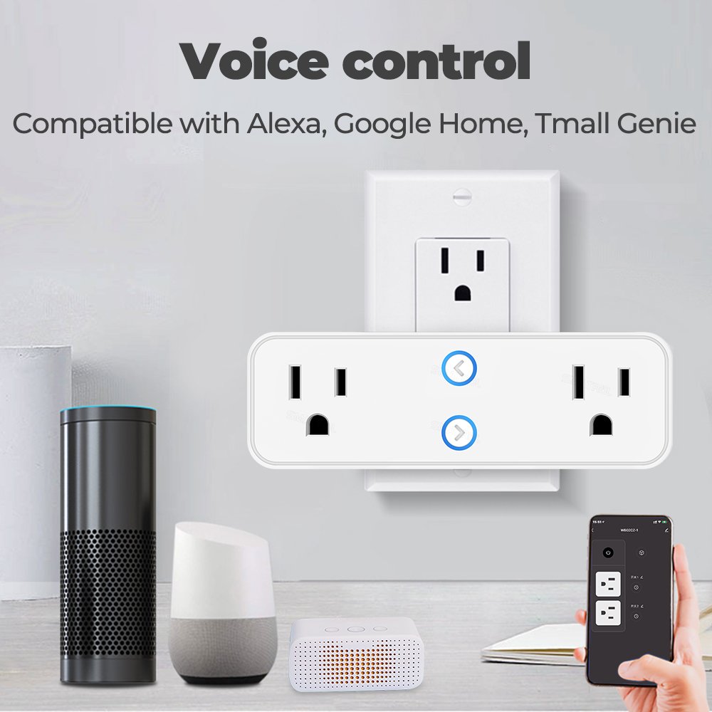 SMATRUL with Extender Shelf Wall Adapter Wireless Remote Voice Control Timer Smart Tuya Smart Socket Us Plug Outlet