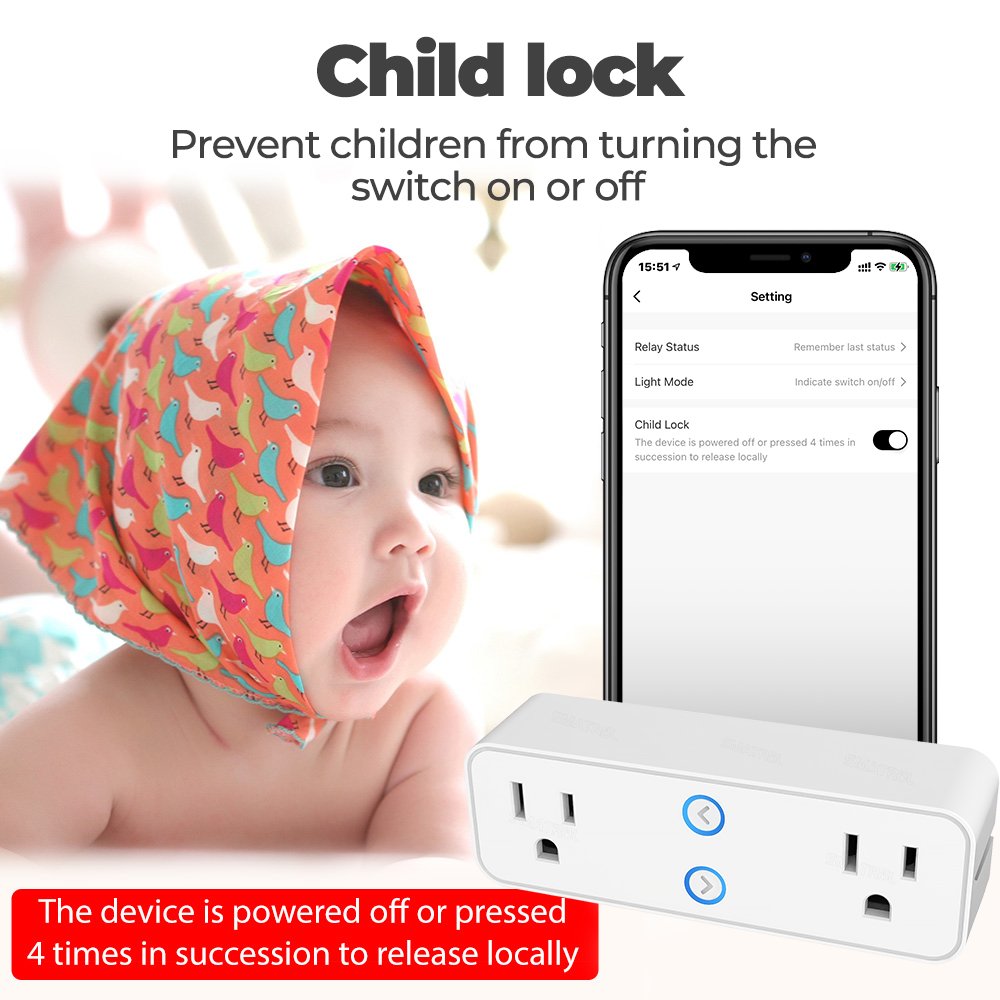 SMATRUL with Extender Shelf Wall Adapter Wireless Remote Voice Control Timer Smart Tuya Smart Socket Us Plug Outlet
