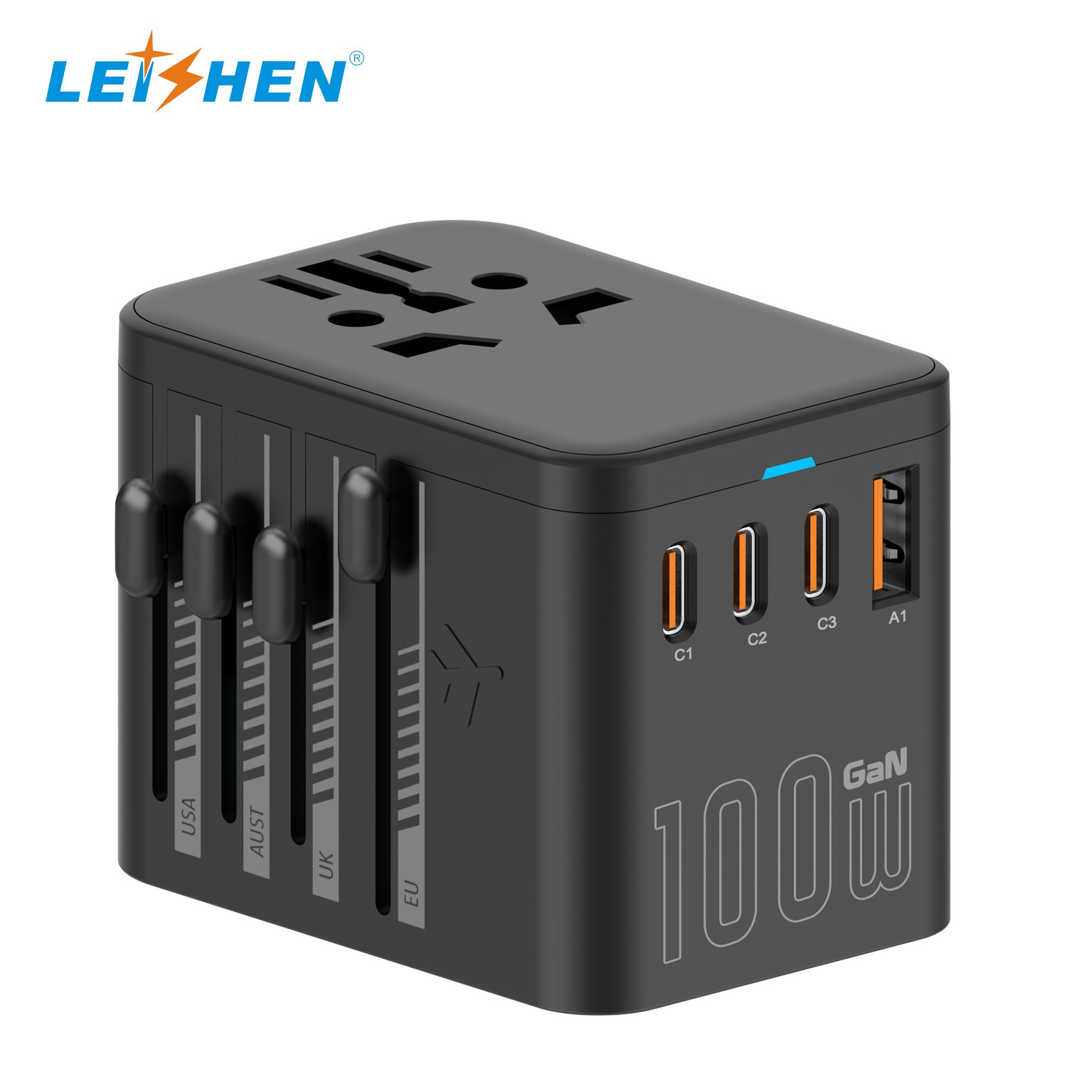 GaN 100W PD World Travel Adapter International Plug Adapter charger adapter with usb travel plug custom logo universal charger