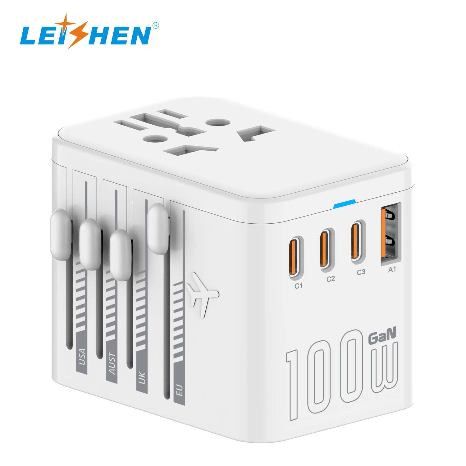 GaN 100W PD World Travel Adapter International Plug Adapter charger adapter with usb travel plug custom logo universal charger