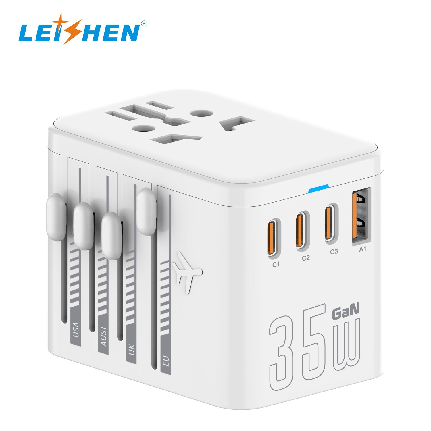 GaN 100W PD World Travel Adapter International Plug Adapter charger adapter with usb travel plug custom logo universal charger