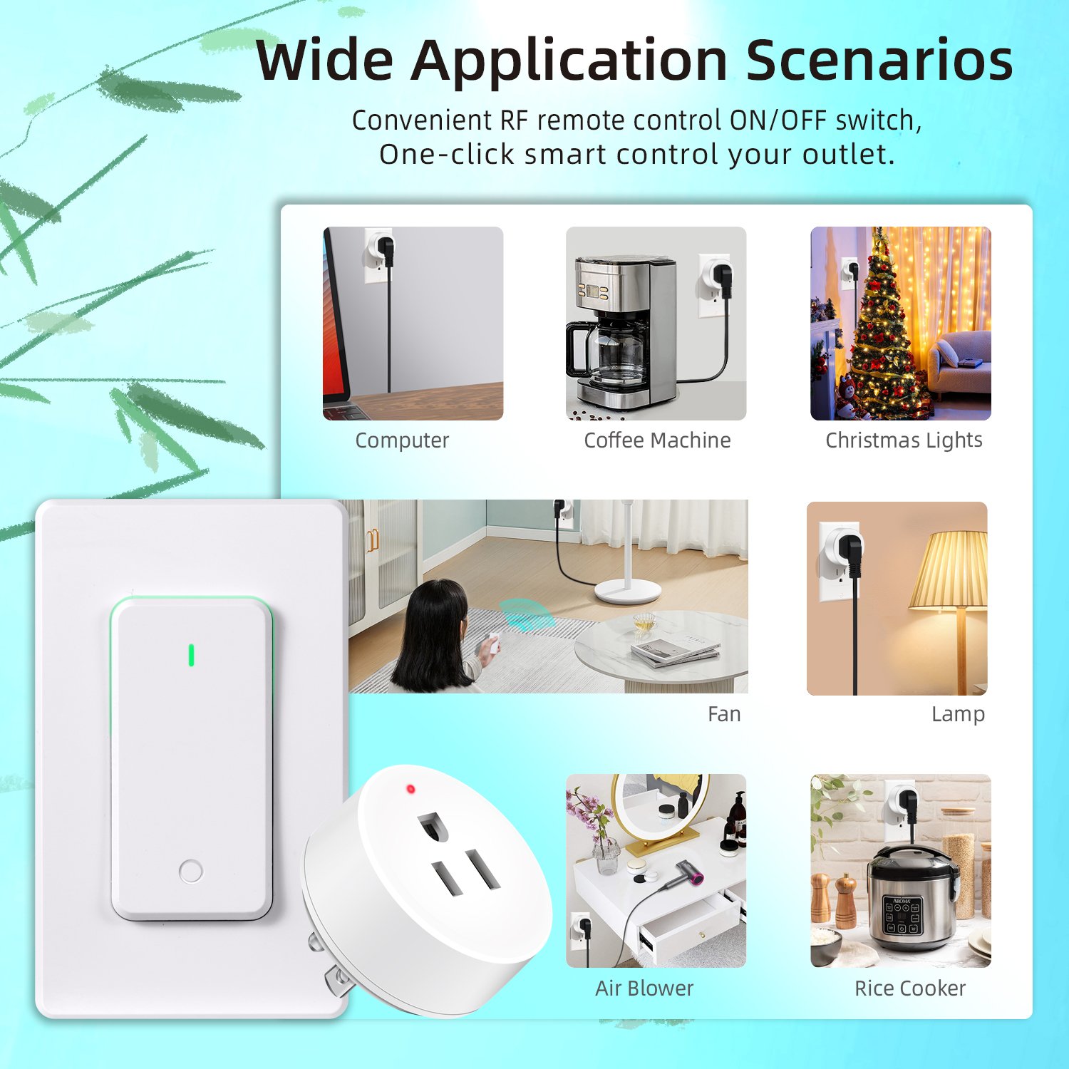 UL Certified Wireless Remote Control Outlet 15A Electrical Light Switch with Plug and Socket 100 Feet RF Range Anti-Surge