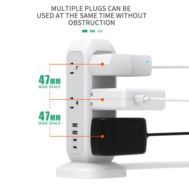 Worldplug Smart Surge Protector USA Plug Tower Power Strip Extension Socket with USB