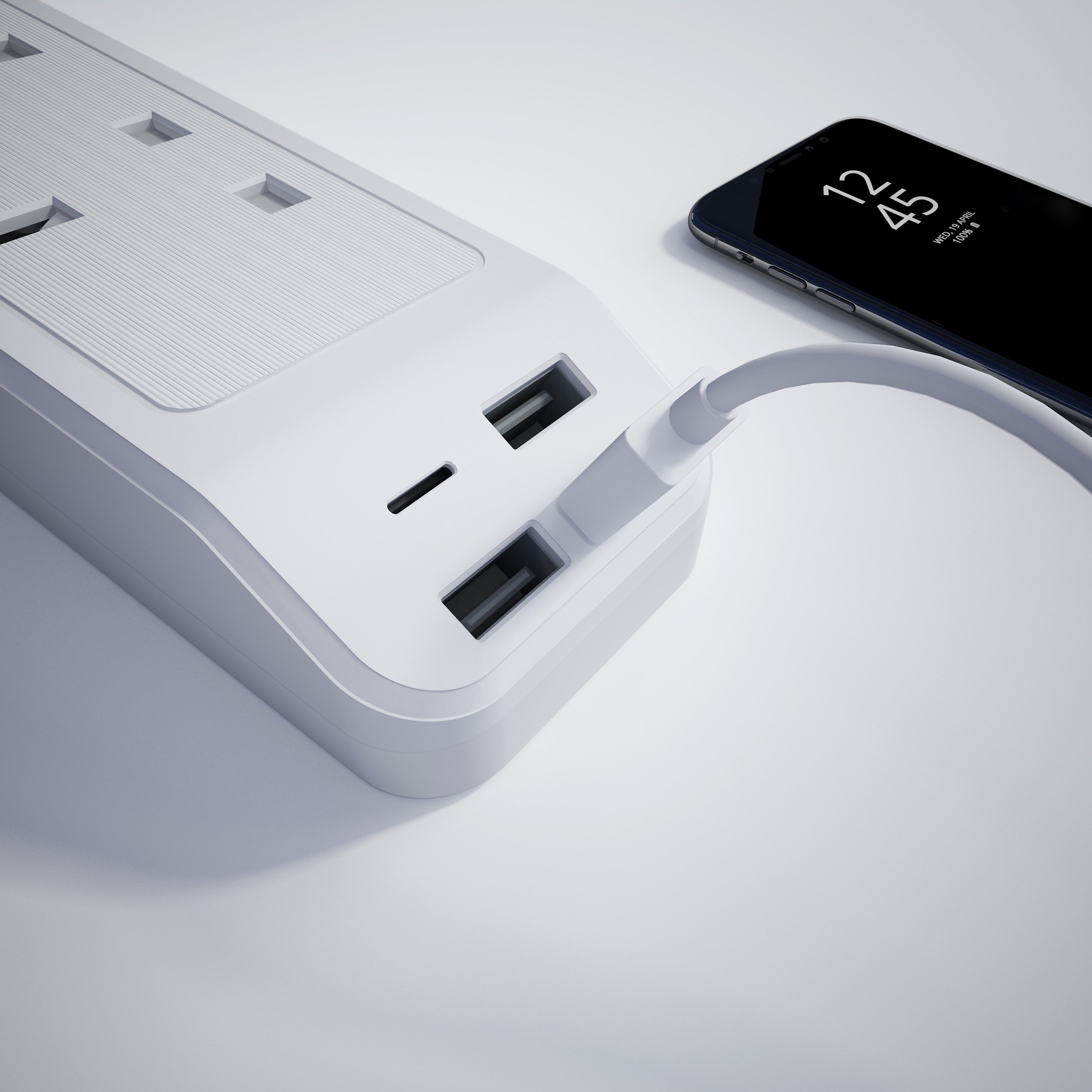 Portable Power Strip 13A Multi Plug 4 Way Uk Outlet 4 Usb Slots Extension Lead With Usb C Ports And Extension Cord
