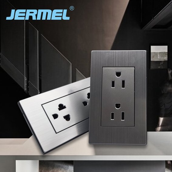 Modern Design Household Wall Power Outlet Socket American Standard Stainless Steel 6 Pins Socket