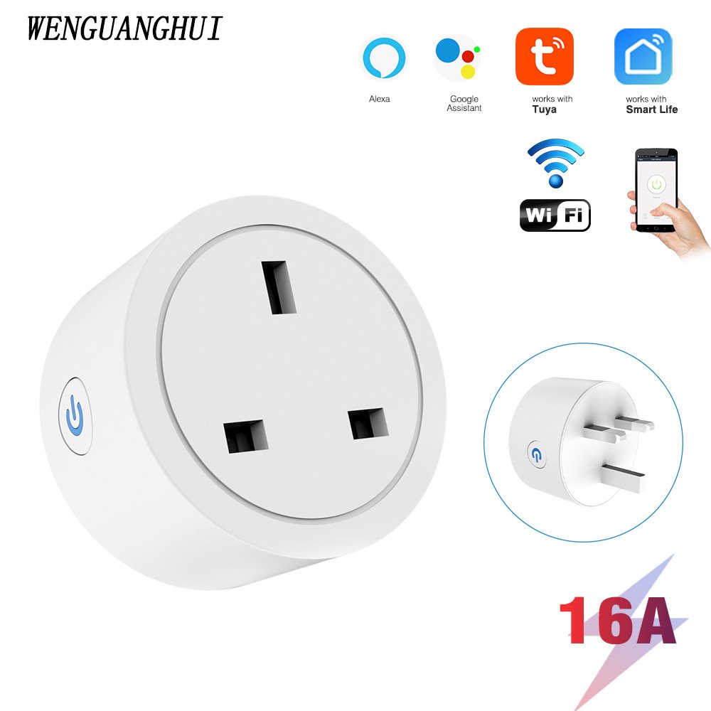 UK 16A Smart Home Power Outlet Energy Monitoring APP Alexa Google Home Voice Control Tuya Mini Wifi Smart Plug Socket
