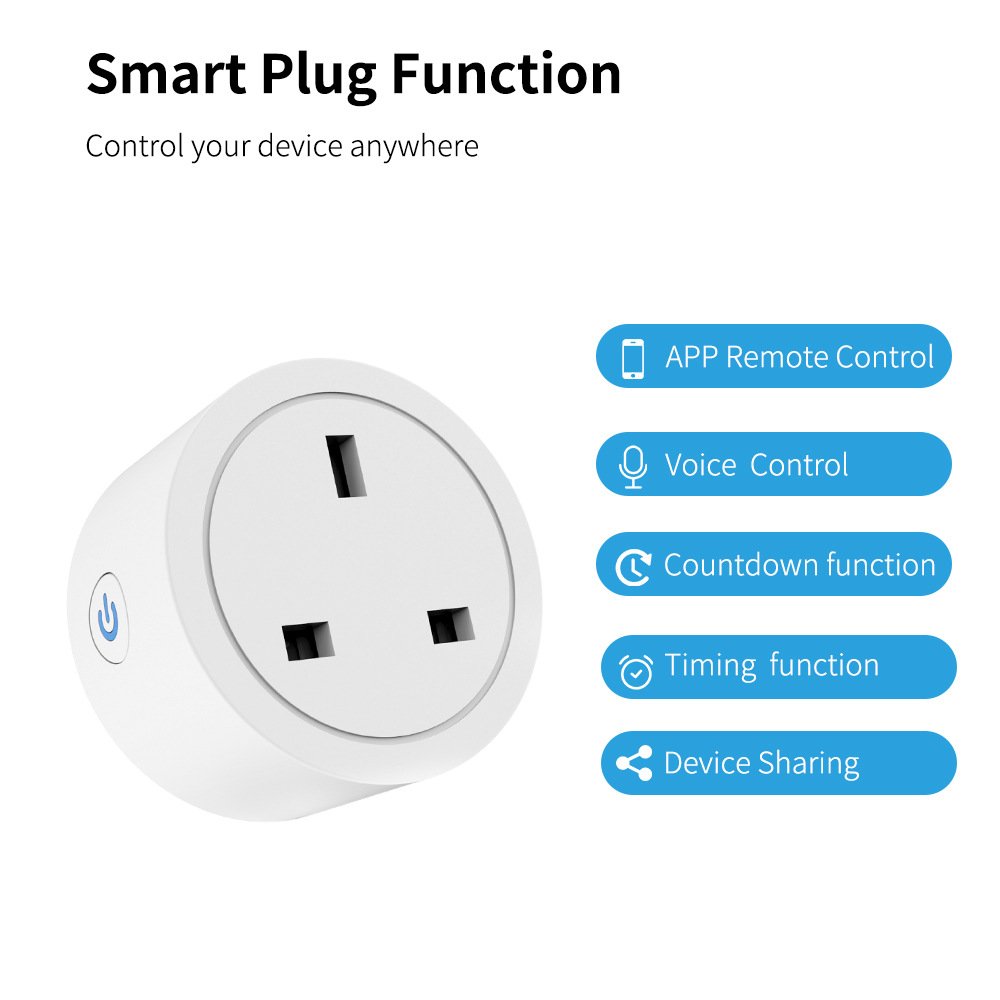 UK 16A Smart Home Power Outlet Energy Monitoring APP Alexa Google Home Voice Control Tuya Mini Wifi Smart Plug Socket