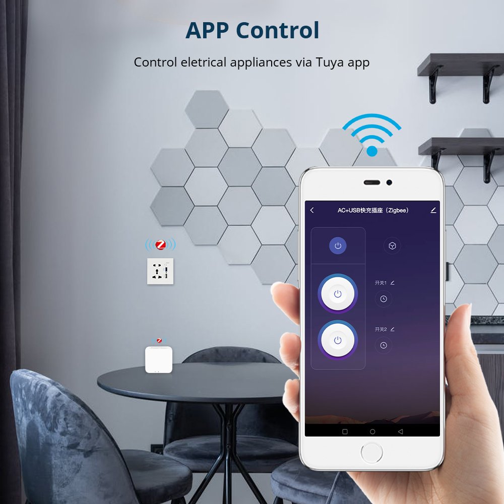 Smart Home Automation Alexa Google Home Zemismart Tuya Zigbee Smart Wall Socket 5Pin Universal Plug with 2USB Outlet 9V 2A