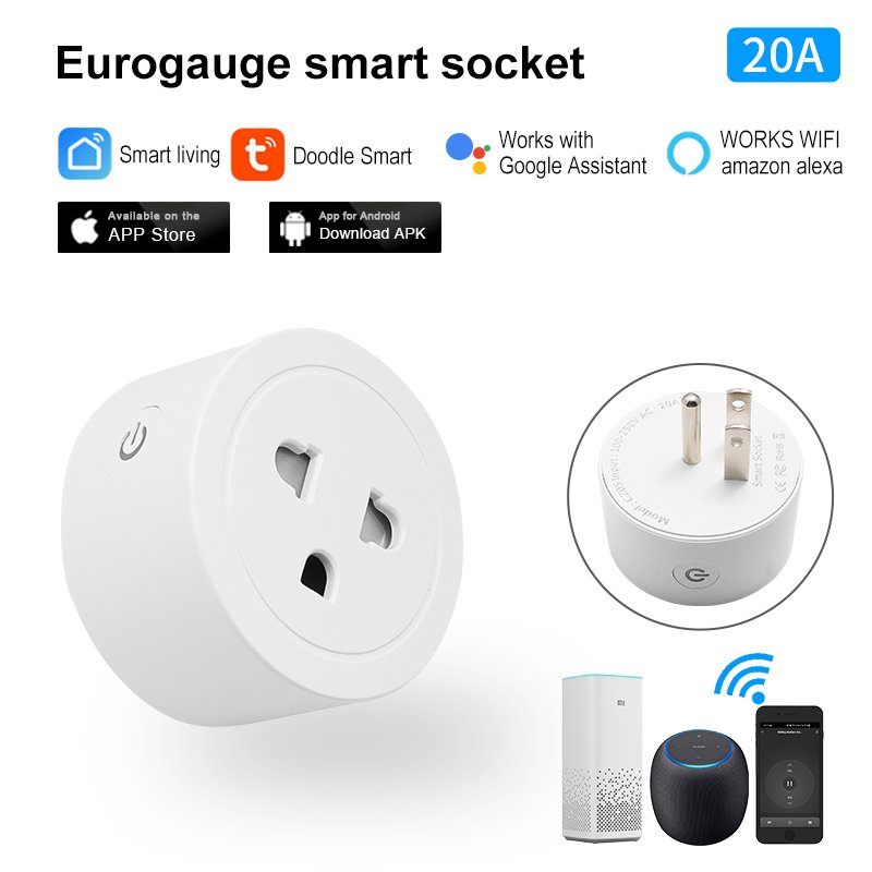 Eu,US,UK 16A 20A high-power metering WiFi smart plug and socket timing function Tuya smart life power socket