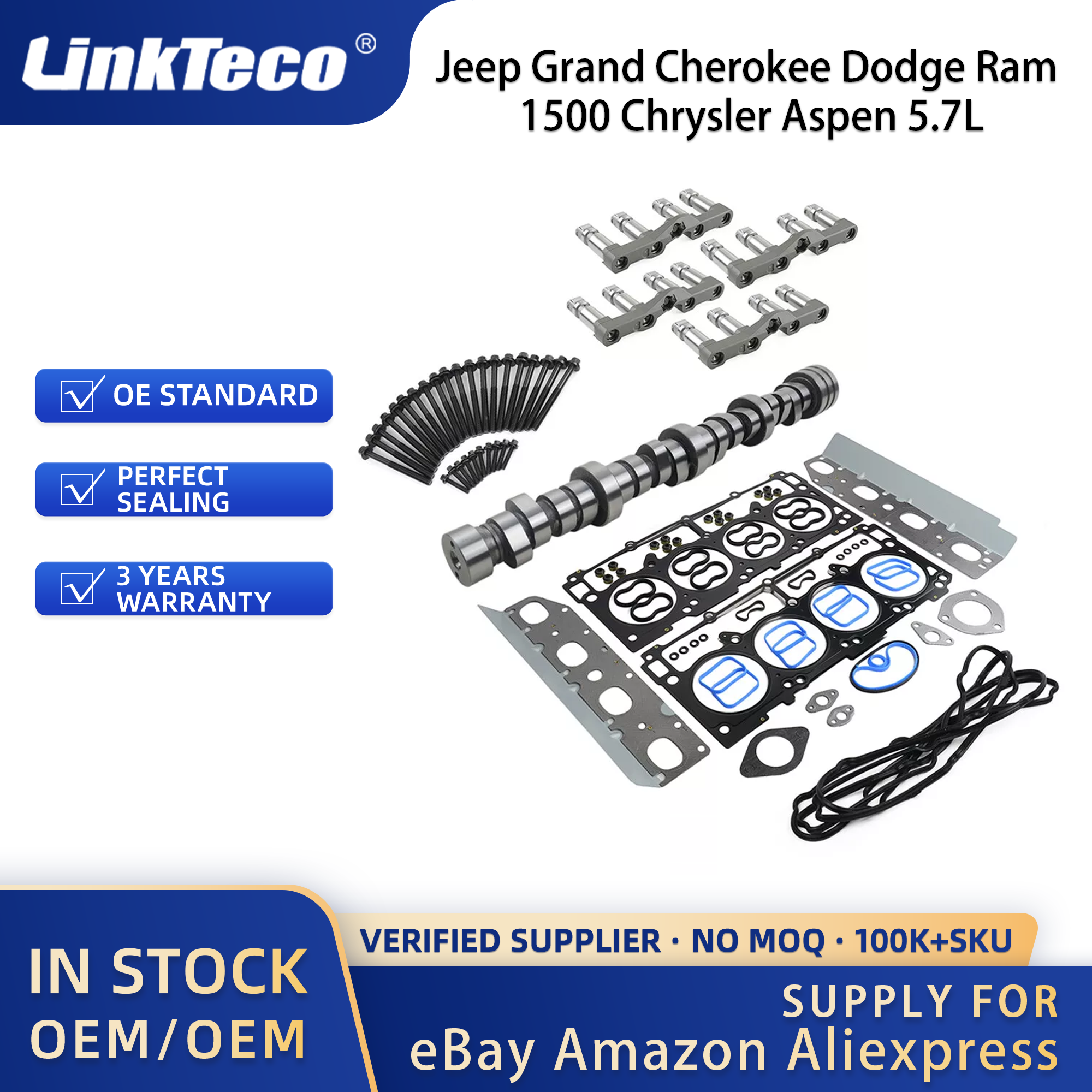 Linkteco Non MDS Valve Lifters Plugs Camshaft Head Gasket Set For Jeep Grand Cherokee Dodge Ram 1500 Chrysler 300 5.7L 2009-2015