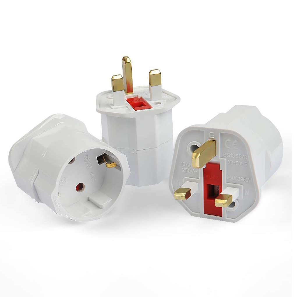 Europe Schuko to UK plug adaptor 3 pin schuko converter plug bs1363 eu to uk plug adapter with fuse