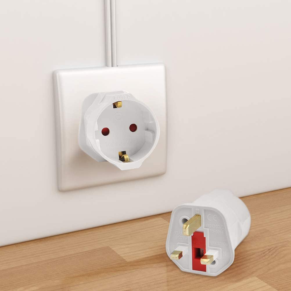 Europe Schuko to UK plug adaptor 3 pin schuko converter plug bs1363 eu to uk plug adapter with fuse