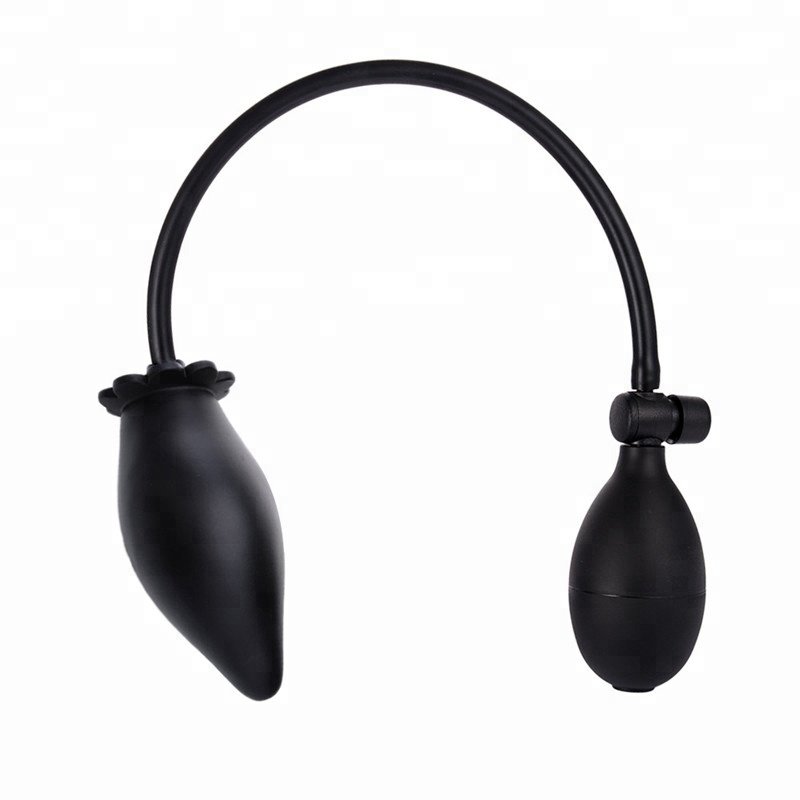 Unisex Tail Butt Plug Black Mini Size Inflation Anal Plug for Gay Anus Extension