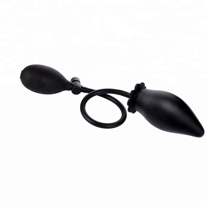 Unisex Tail Butt Plug Black Mini Size Inflation Anal Plug for Gay Anus Extension