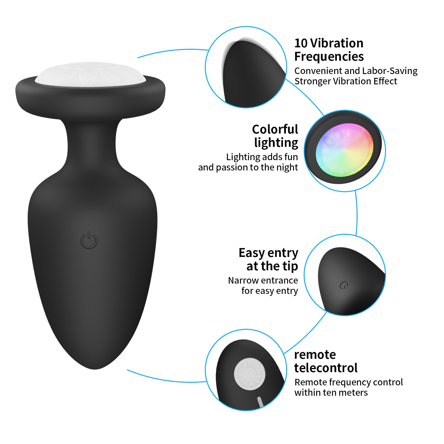 Remote Control Shining Attractive Led Colored Bead Diamond Anal Plug Butt Plug for Women