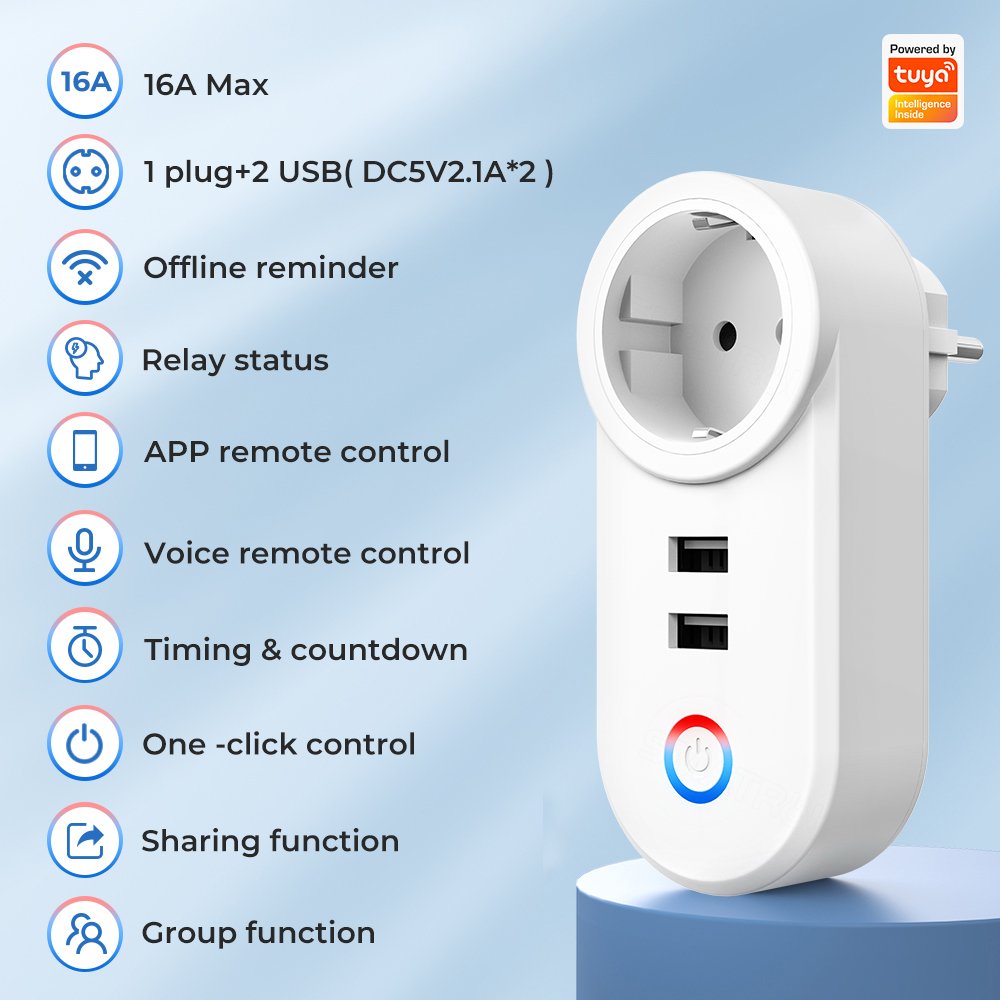 SMATRUL Eu Plug 16A Outlet Adapter Voice Smart Life App Electrical For Google Home Alexa Yandex Alice Tuya Wifi Smart USB
