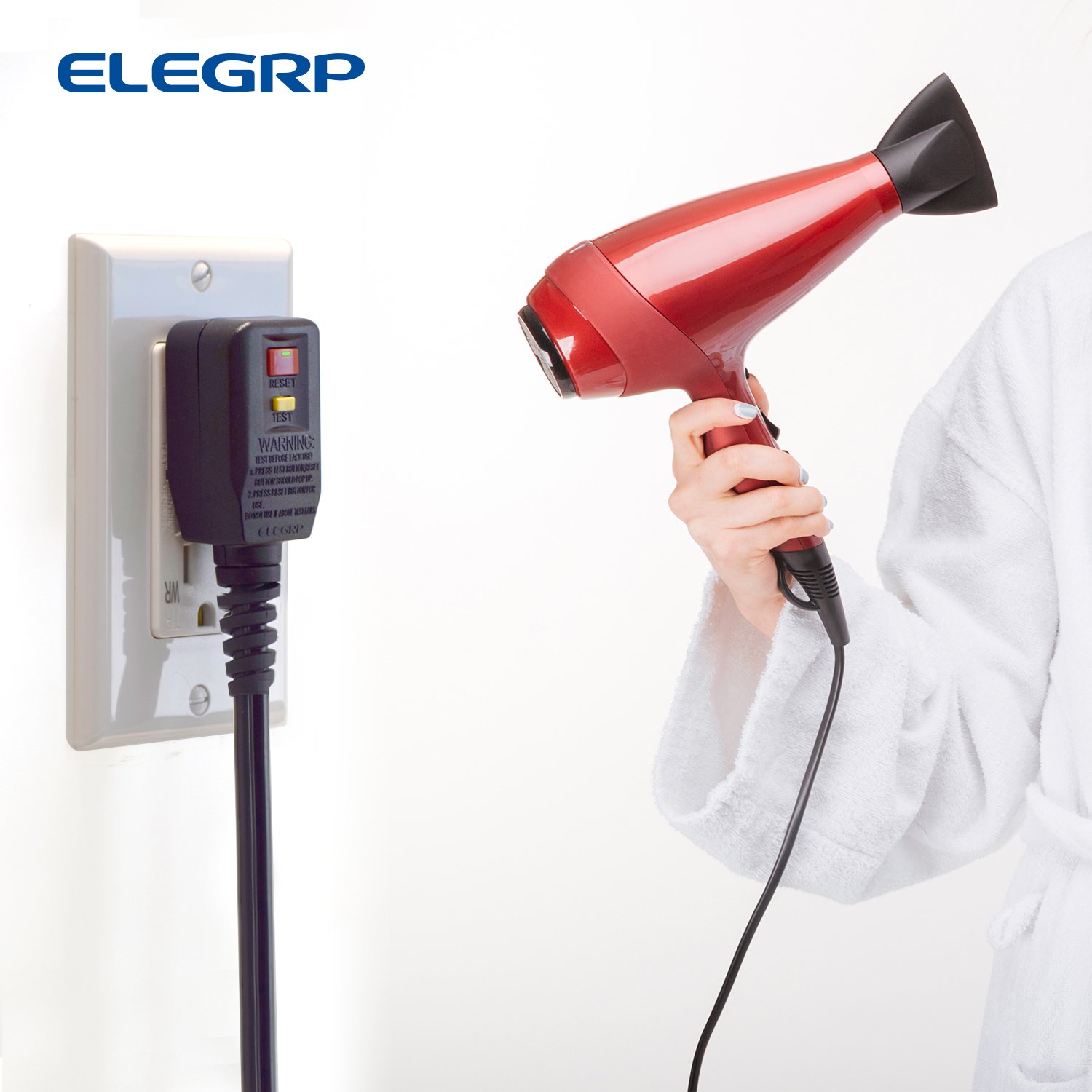 ELEGRP ALCI Mini Type 15A 120V Non-Grounded plug UL ALCI Plug Protection for Hair Dryer