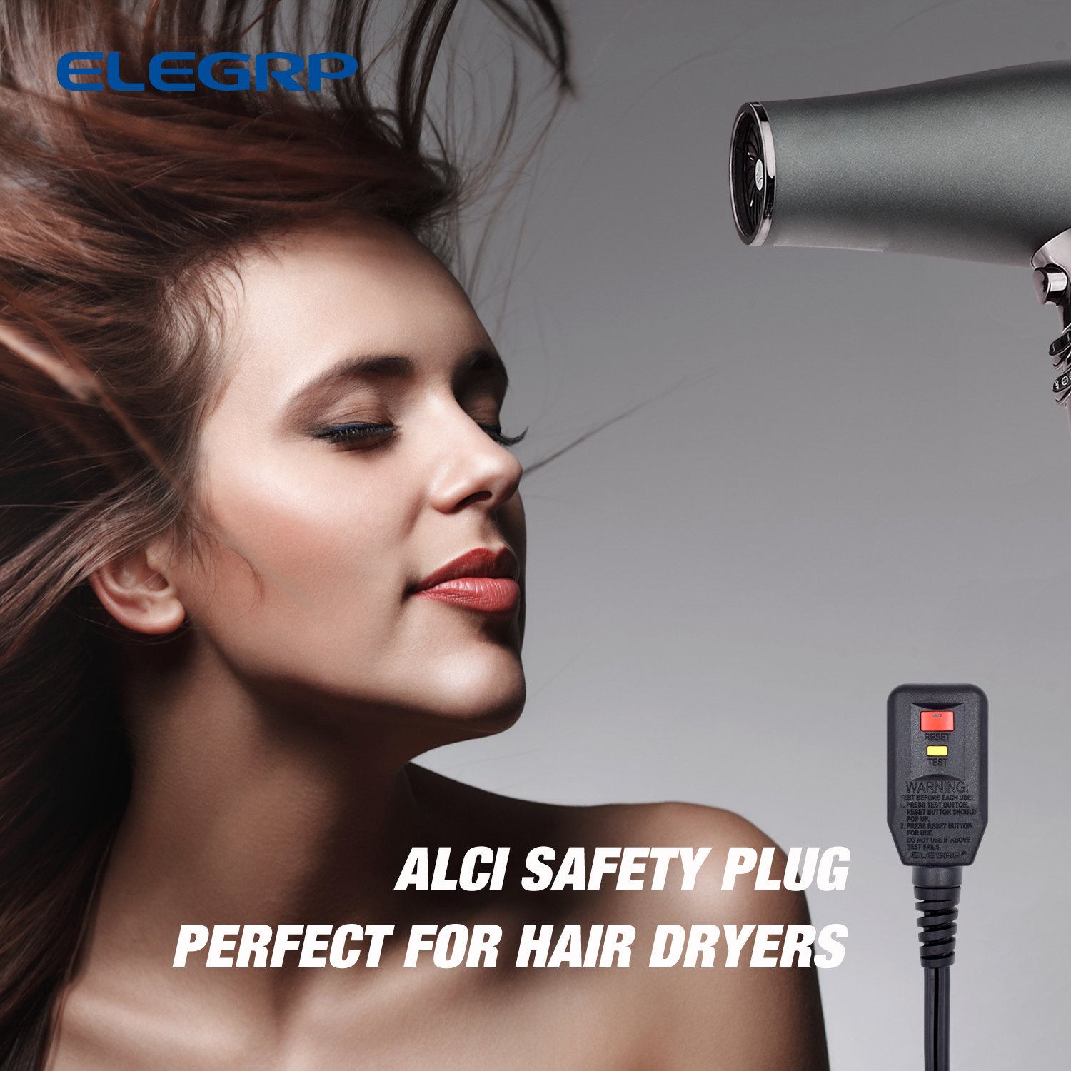 ELEGRP ALCI Mini Type 15A 120V Non-Grounded plug UL ALCI Plug Protection for Hair Dryer