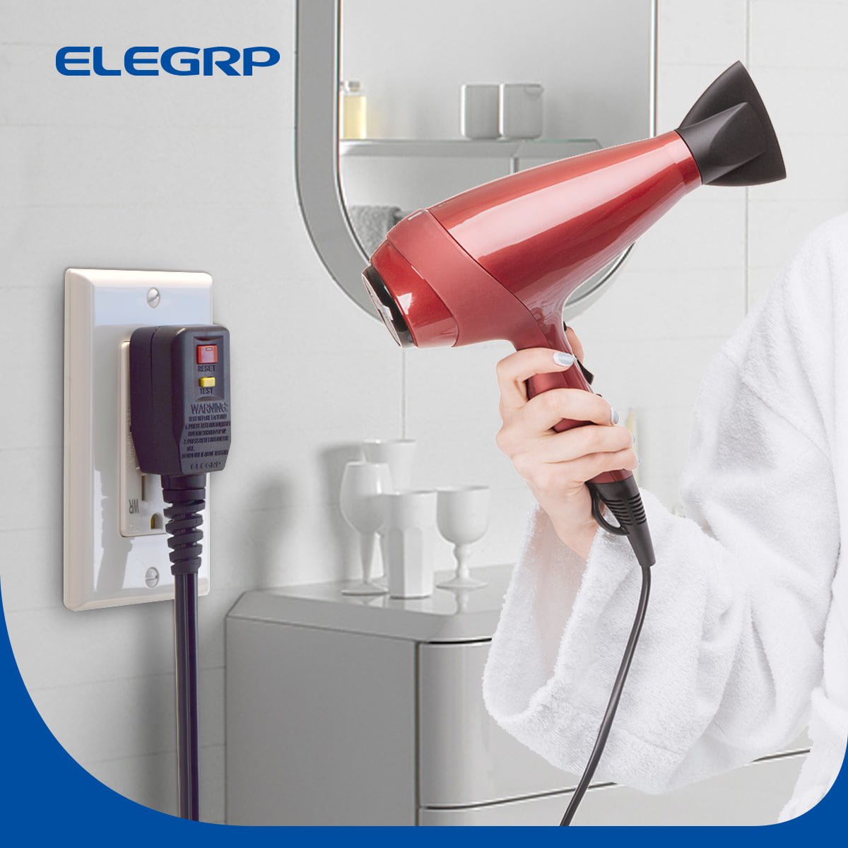 ELEGRP ALCI Mini Type 15A 120V Non-Grounded plug UL ALCI Plug Protection for Hair Dryer