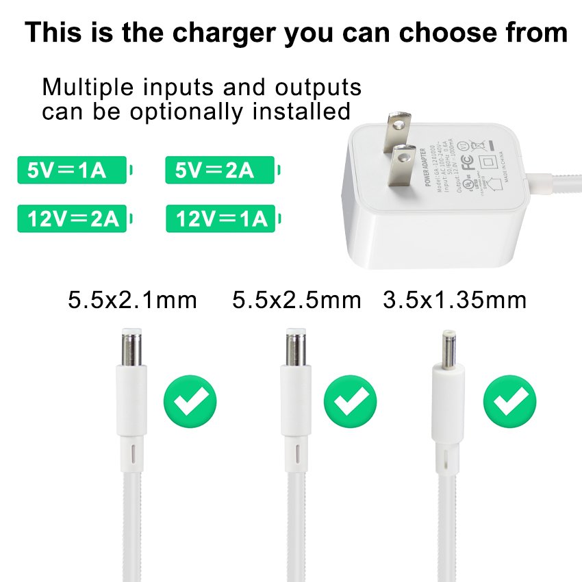 12V 1A 100mA Power Supply Adapter 100-240V AC to DC 12Volt Transformers Switching Power Supply 5.5mm x 2.5/2.1mm DC Plug
