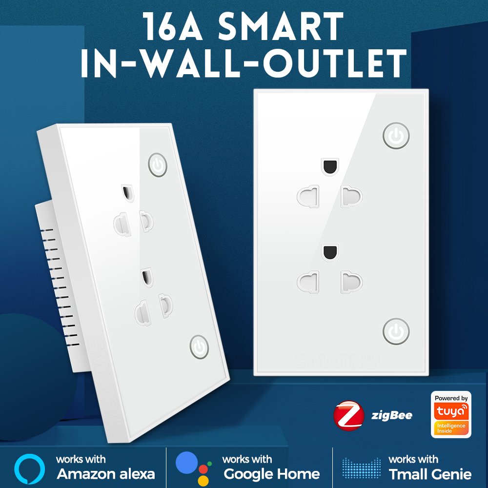 SMATRUL Adapter In Wall Electrical Outlet On Off Voice Timer Smart Life16A Tuya Zigbee US EU Smart Socket Plug