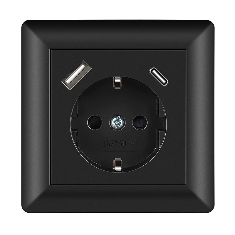 Germany Poland Custom 16A EU Standard 2 USB C+C Type c Usb Port Wall Socket Plugs & Sockets smart charger wall power outl