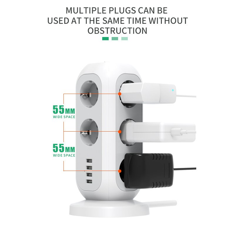 Multi plug outlet retractable eu standard European type surge protection travel usb power strip cube extension lead cord socket