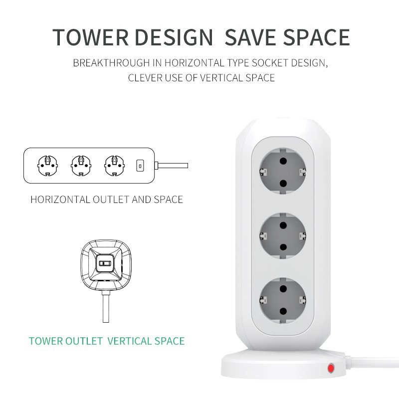 Multi plug outlet retractable eu standard European type surge protection travel usb power strip cube extension lead cord socket