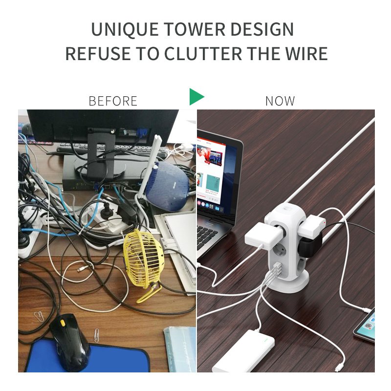 Multi plug outlet retractable eu standard European type surge protection travel usb power strip cube extension lead cord socket
