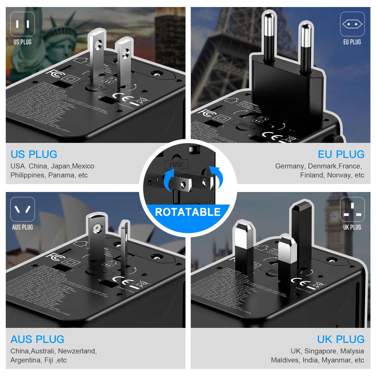 35W GAN Best Seller Fast Charger Universal Travel Adapter Electrical Multi Socket Travel plug Adaptor International Plug