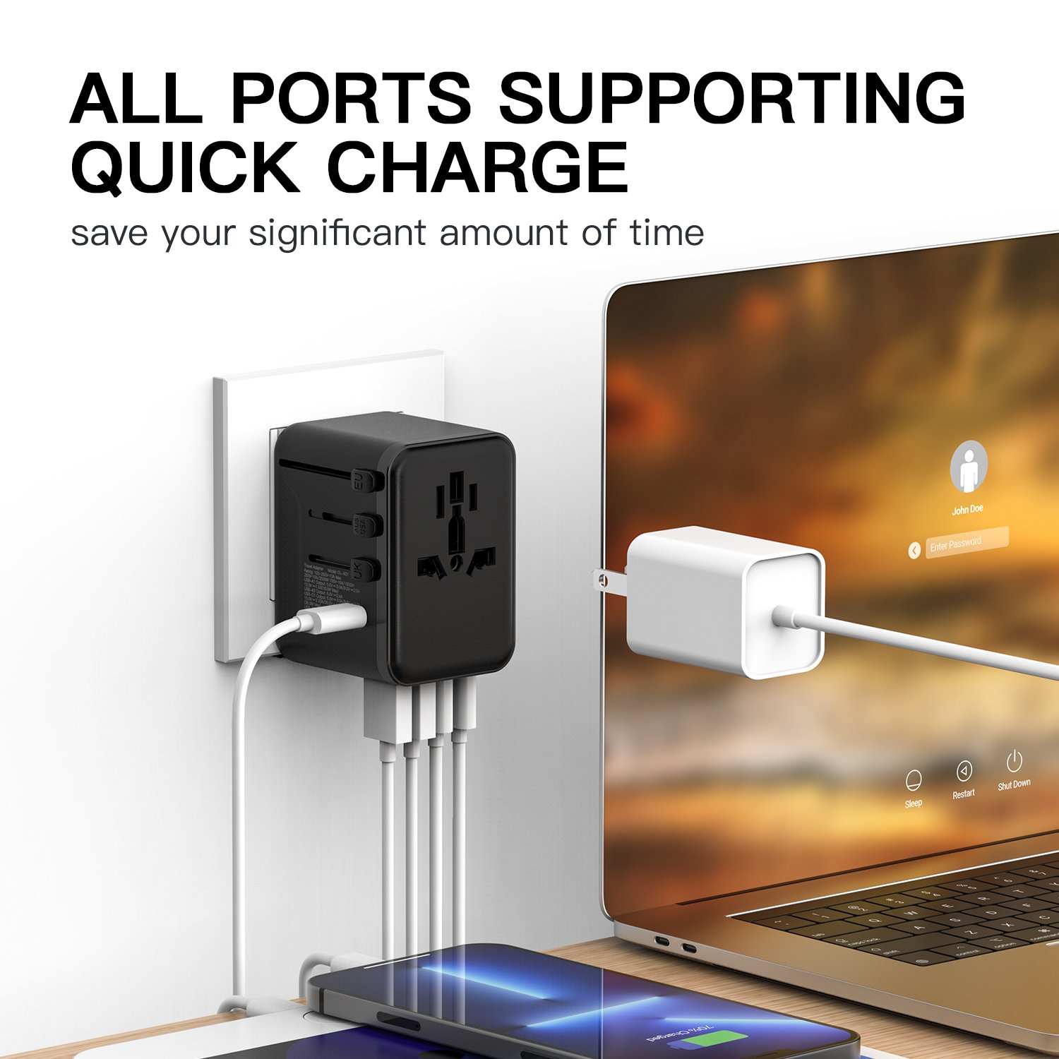 35W GAN Best Seller Fast Charger Universal Travel Adapter Electrical Multi Socket Travel plug Adaptor International Plug