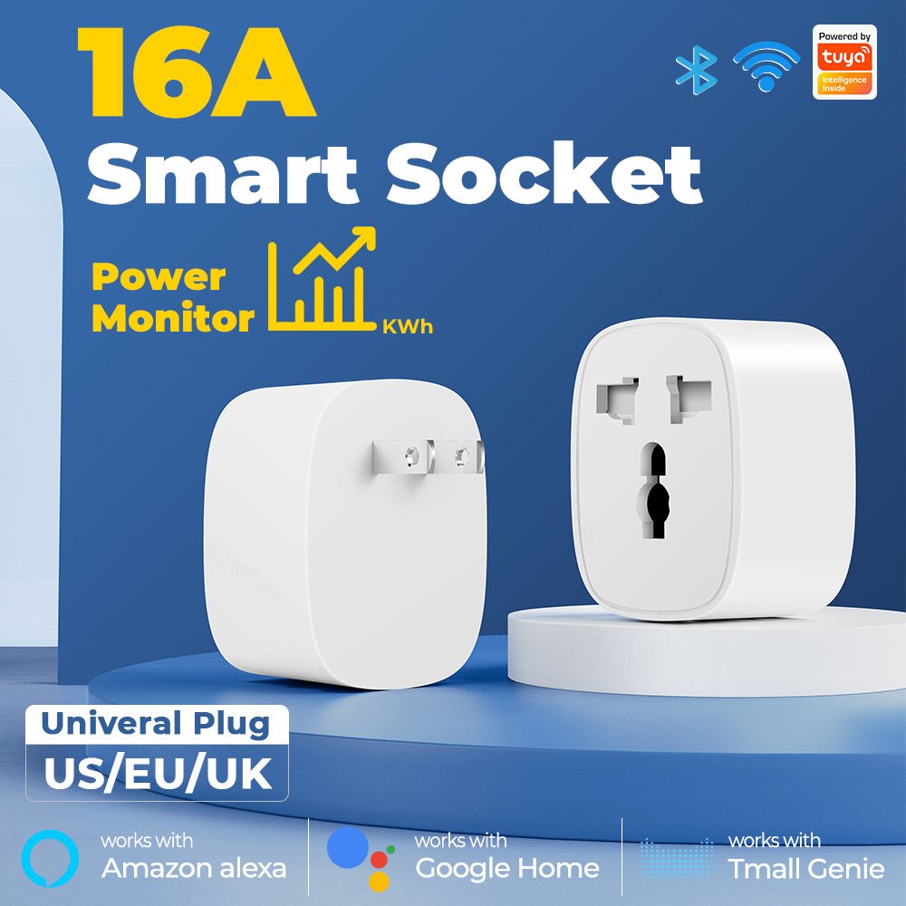 Tuya Wifi Smart Home Multi -Function Socket Plug Converter Mobile Phone Alexa Voice Timing Remote Control Wall Socket