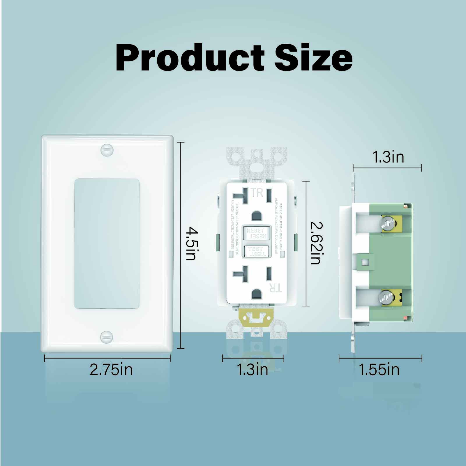 US Standard 20-Amp 125V Tamper-Resistant Wall Switches Listed Self-Test GFCI Outlet With Led Indiccator