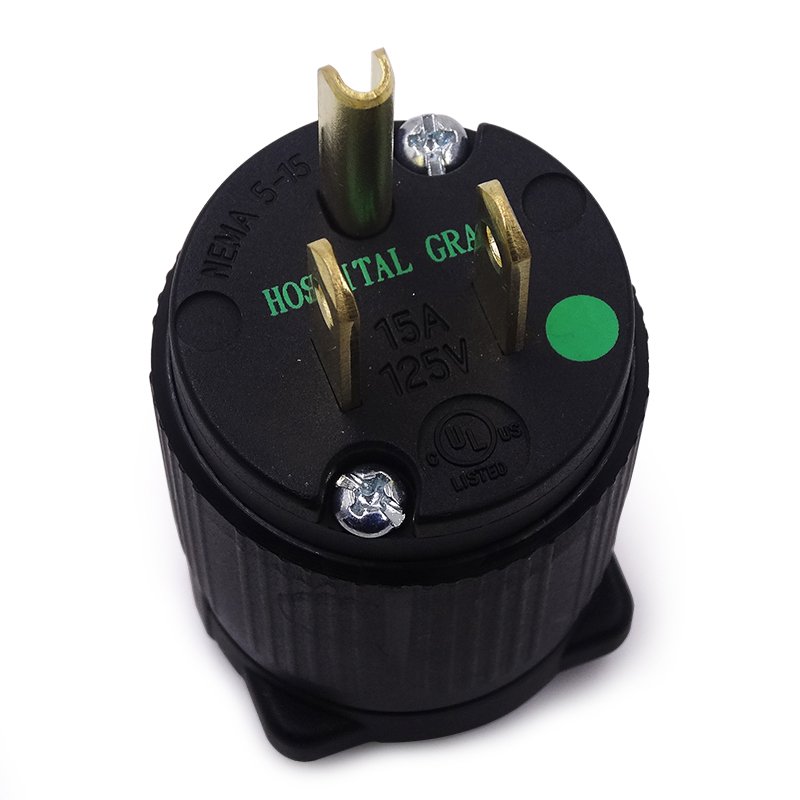 Factory Direct Sale Hospital Grade Plug 15A 125V US American Nema 5-15p Plug Medical Hospita Power Plug