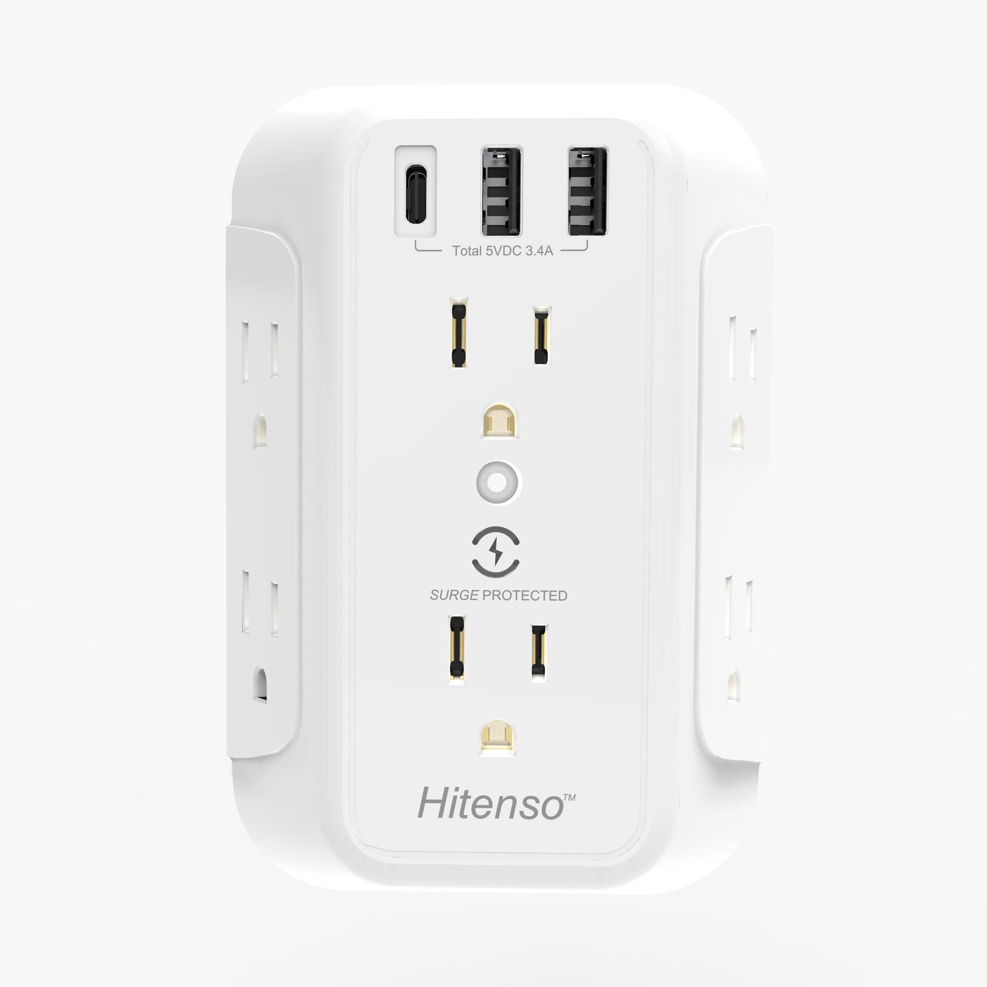 Wall Charger, Surge Protector, 6 Outlet Extender with 3 USB Charging Ports (1 USB C, 3.4A) Wall Mount Power Strip Multi Plug