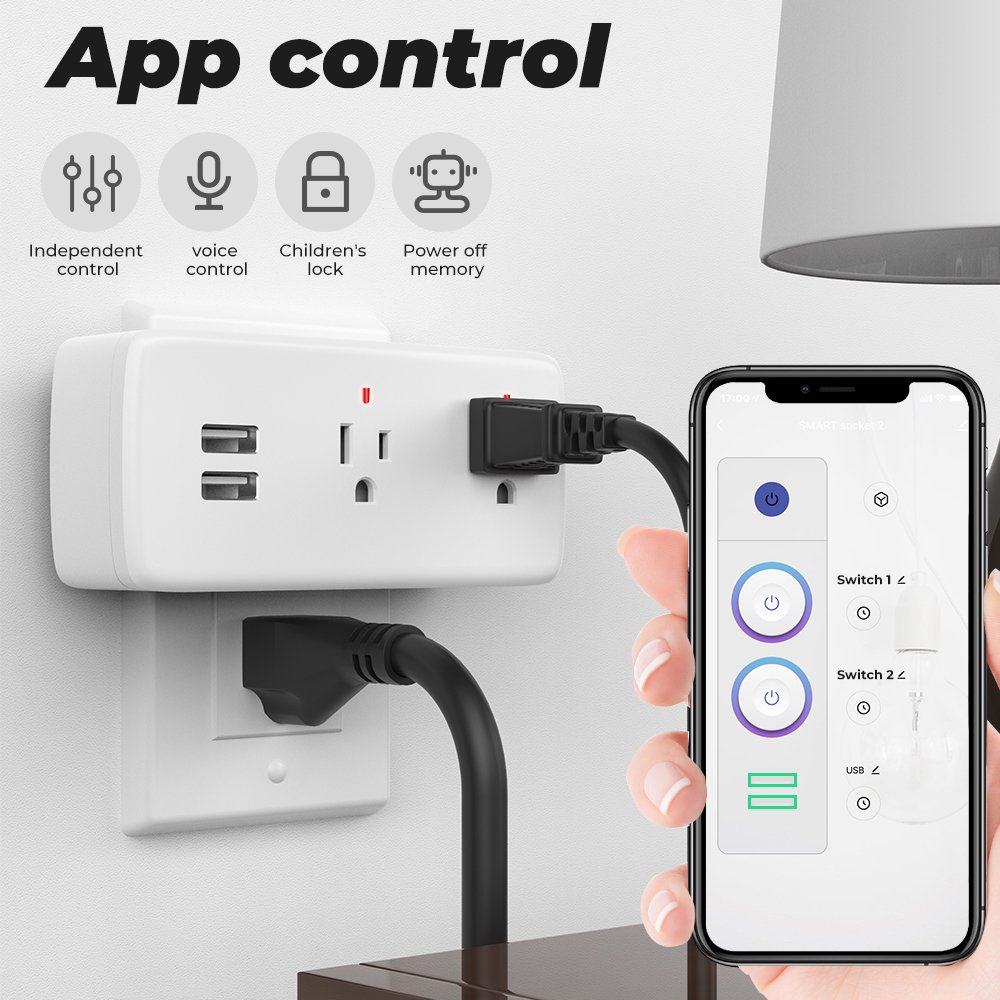 SMATRUL Wireless Remote Voice Adapter Charging Port Timer Google Home Alexa 16A US Plug Tuya Wifi Smart Usb Socket