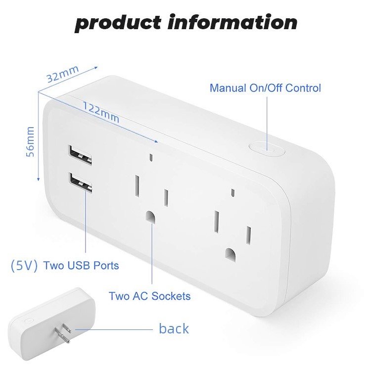SMATRUL Wireless Remote Voice Adapter Charging Port Timer Google Home Alexa 16A US Plug Tuya Wifi Smart Usb Socket