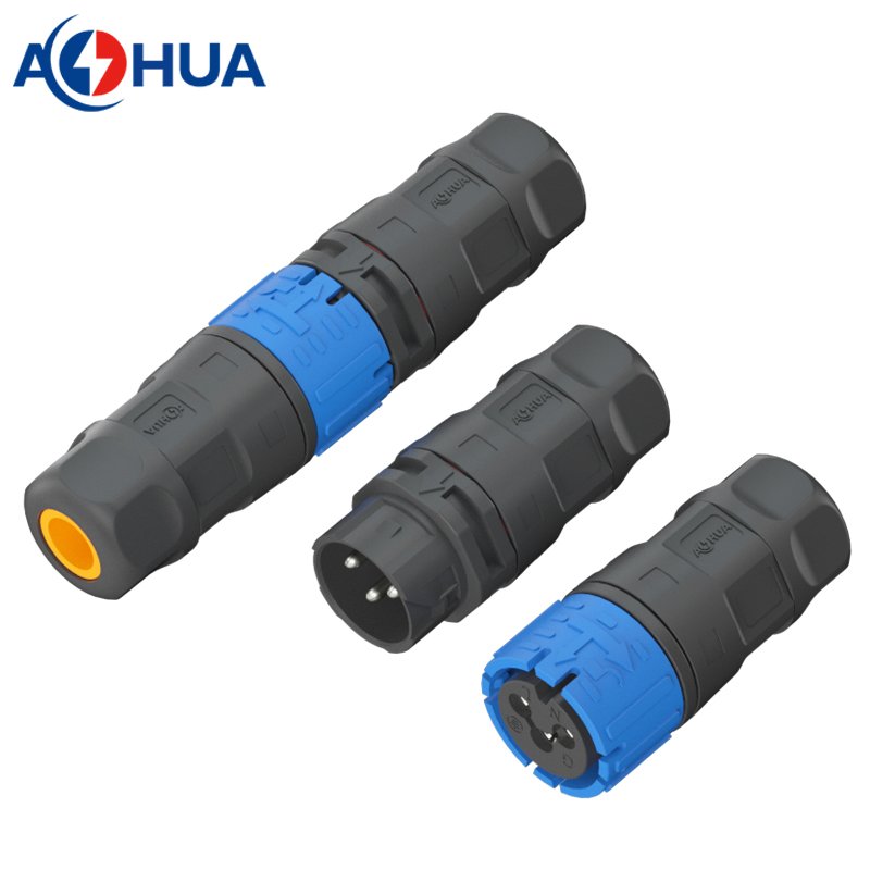 Self Locking Assembly IP67 Nylon Male Female Outdoor Waterproof Plug For Power Wire 15A