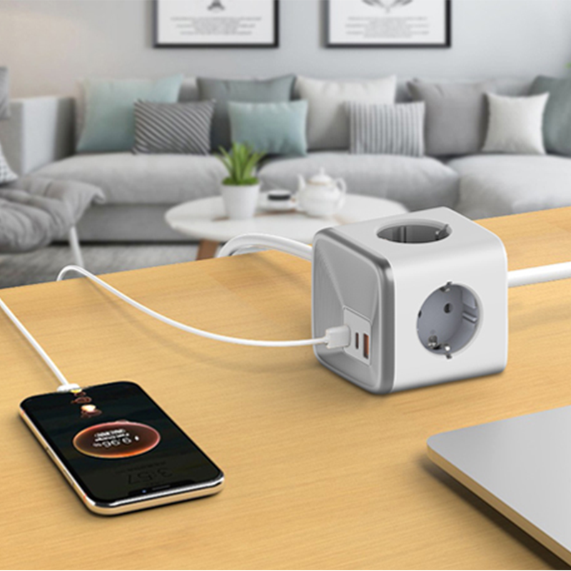 Europe Power Cube Socket With USB Port Germany Outlet Extension Cord Electrical Multi Wall Plug Adapter