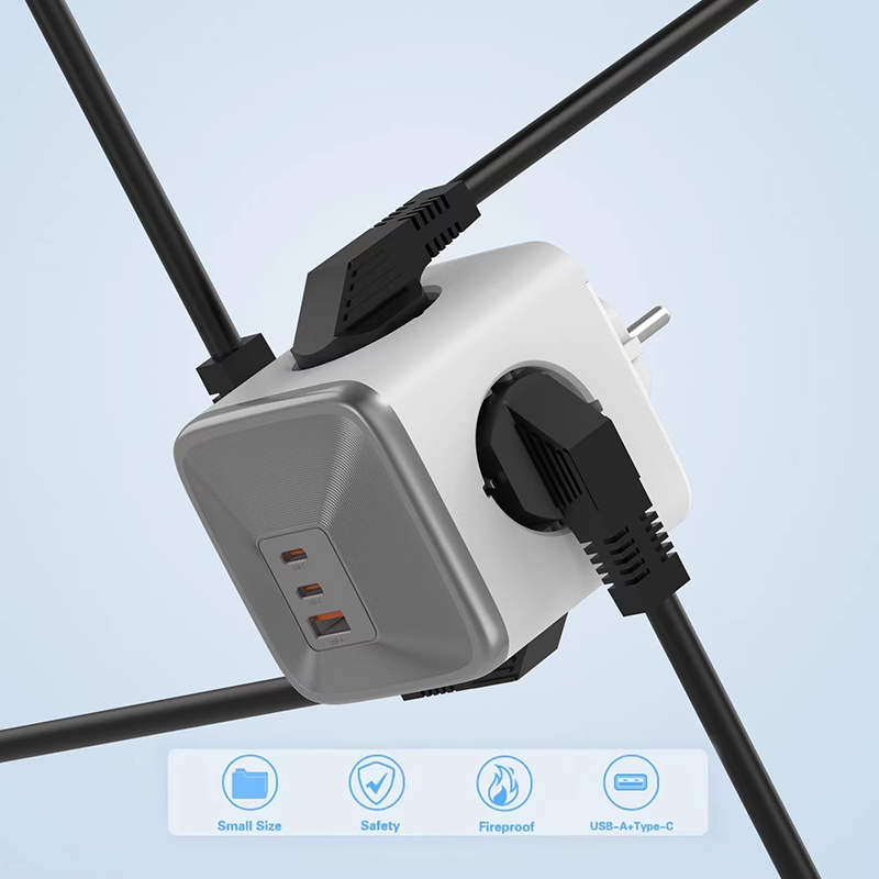 Europe Power Cube Socket With USB Port Germany Outlet Extension Cord Electrical Multi Wall Plug Adapter