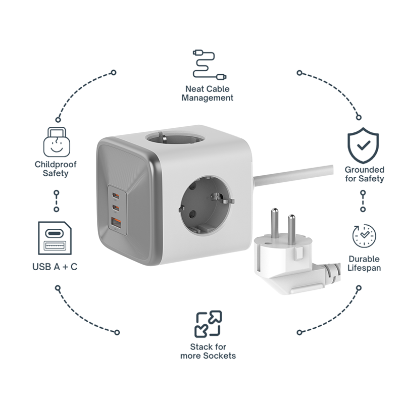 Europe Power Cube Socket With USB Port Germany Outlet Extension Cord Electrical Multi Wall Plug Adapter