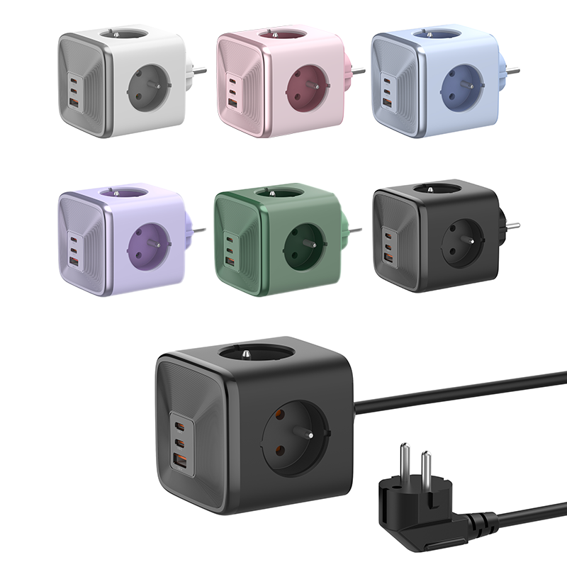 Europe Power Cube Socket With USB Port Germany Outlet Extension Cord Electrical Multi Wall Plug Adapter
